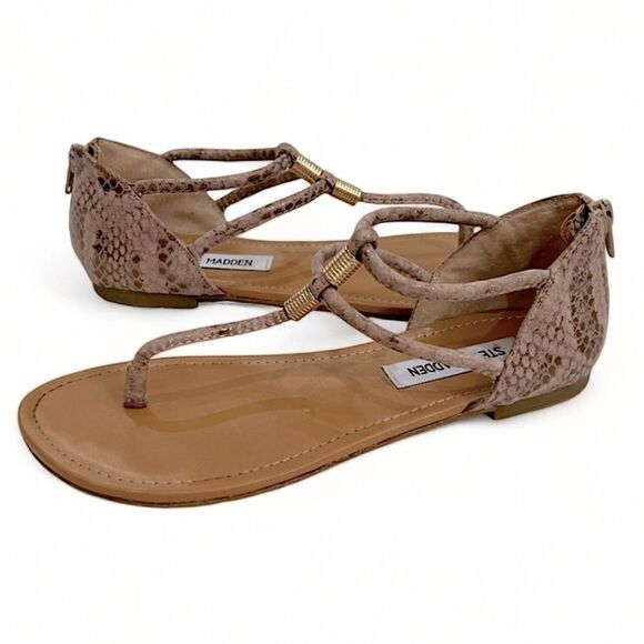 Steve Madden Light Brown and Gold Toned Rantt Sandals Size 6.5 - Picture 1 of 13